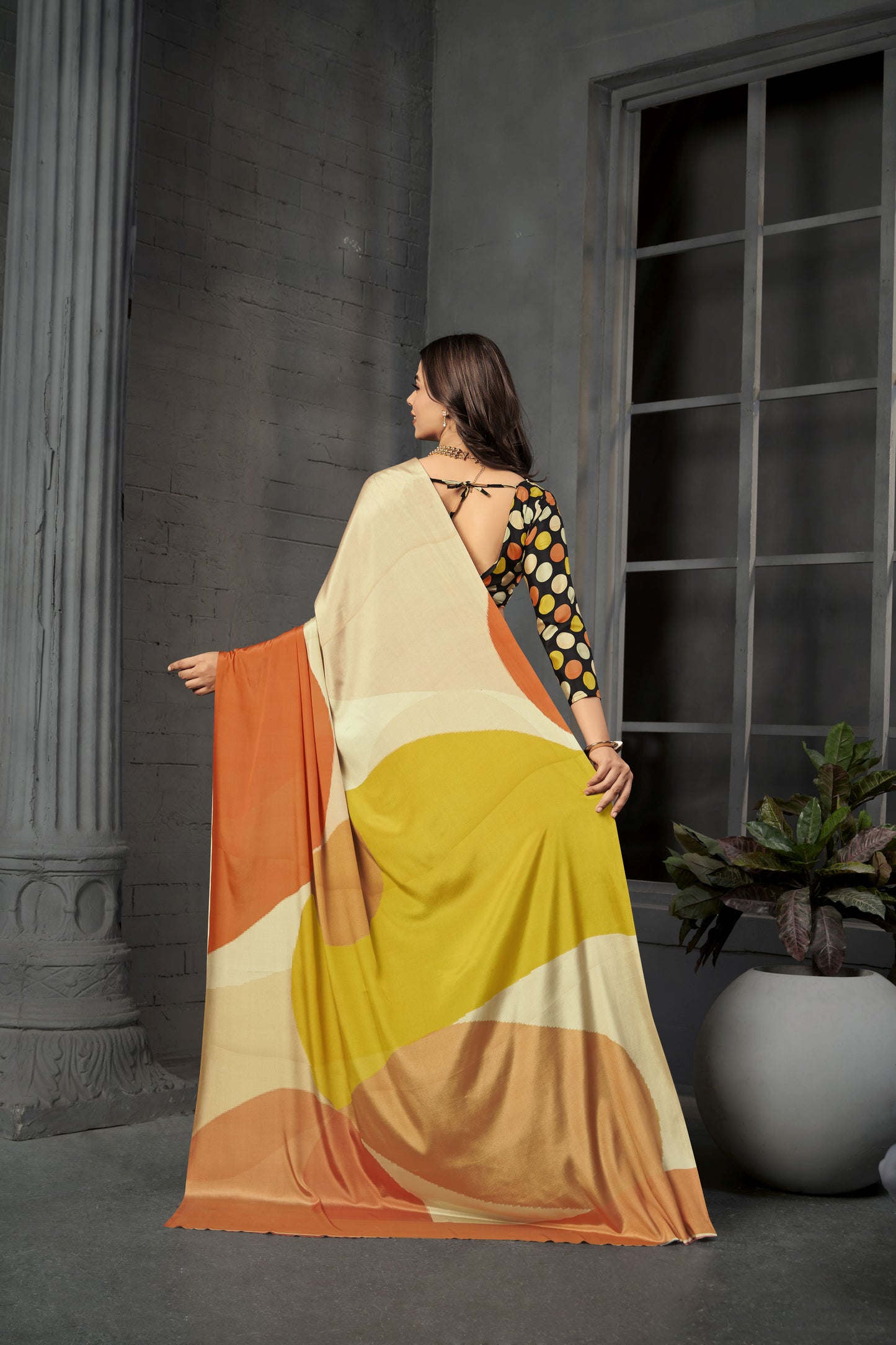 RTWSERENE 806 - Premium Digital Print Rtw Saree, Stitched Blouse With Scarf Crepe Silk Saree (Multicolor) - View 4