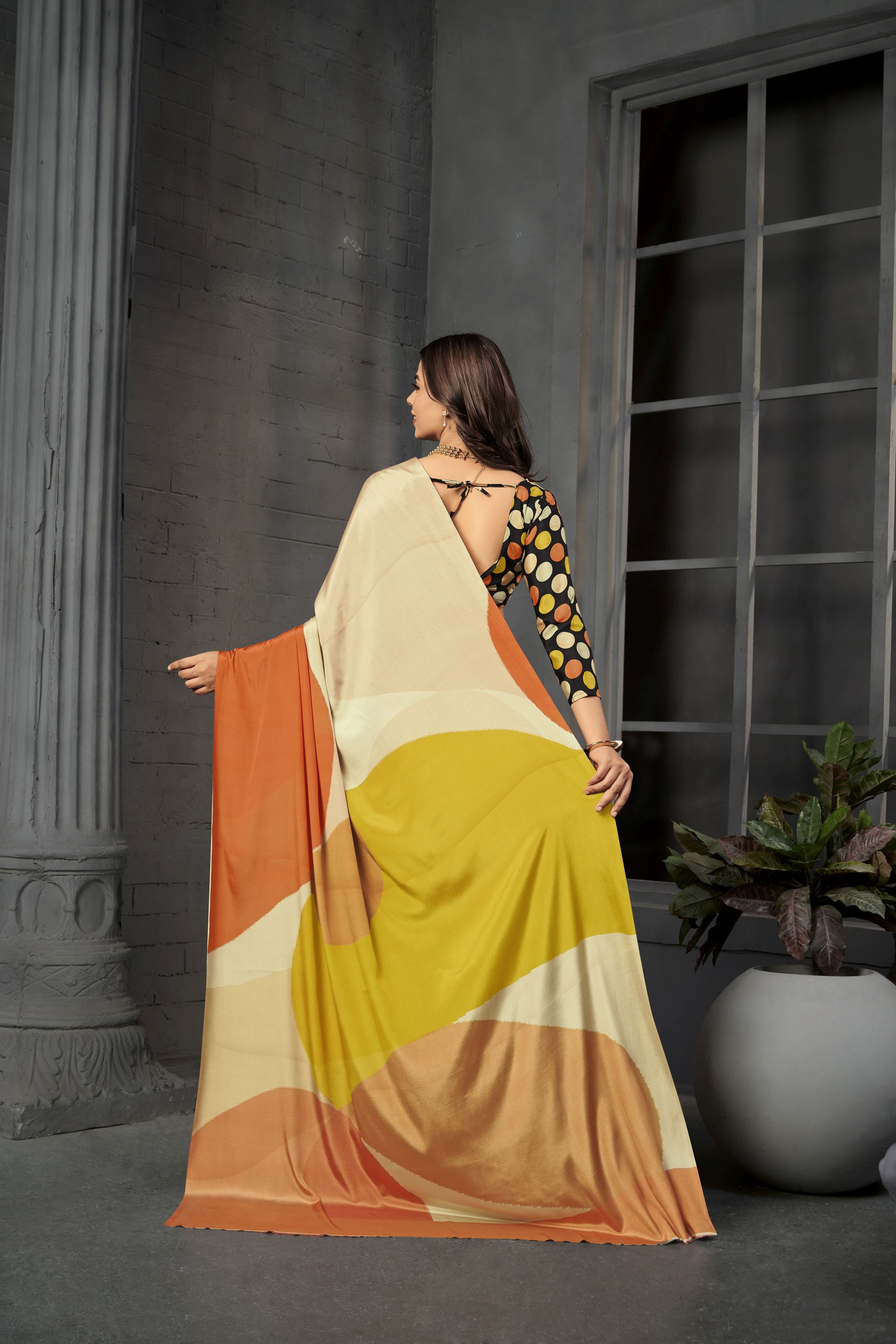 RTWSERENE 806 - Premium Digital Print Rtw Saree, Stitched Blouse With Scarf Crepe Silk Saree (Multicolor) - View 4
