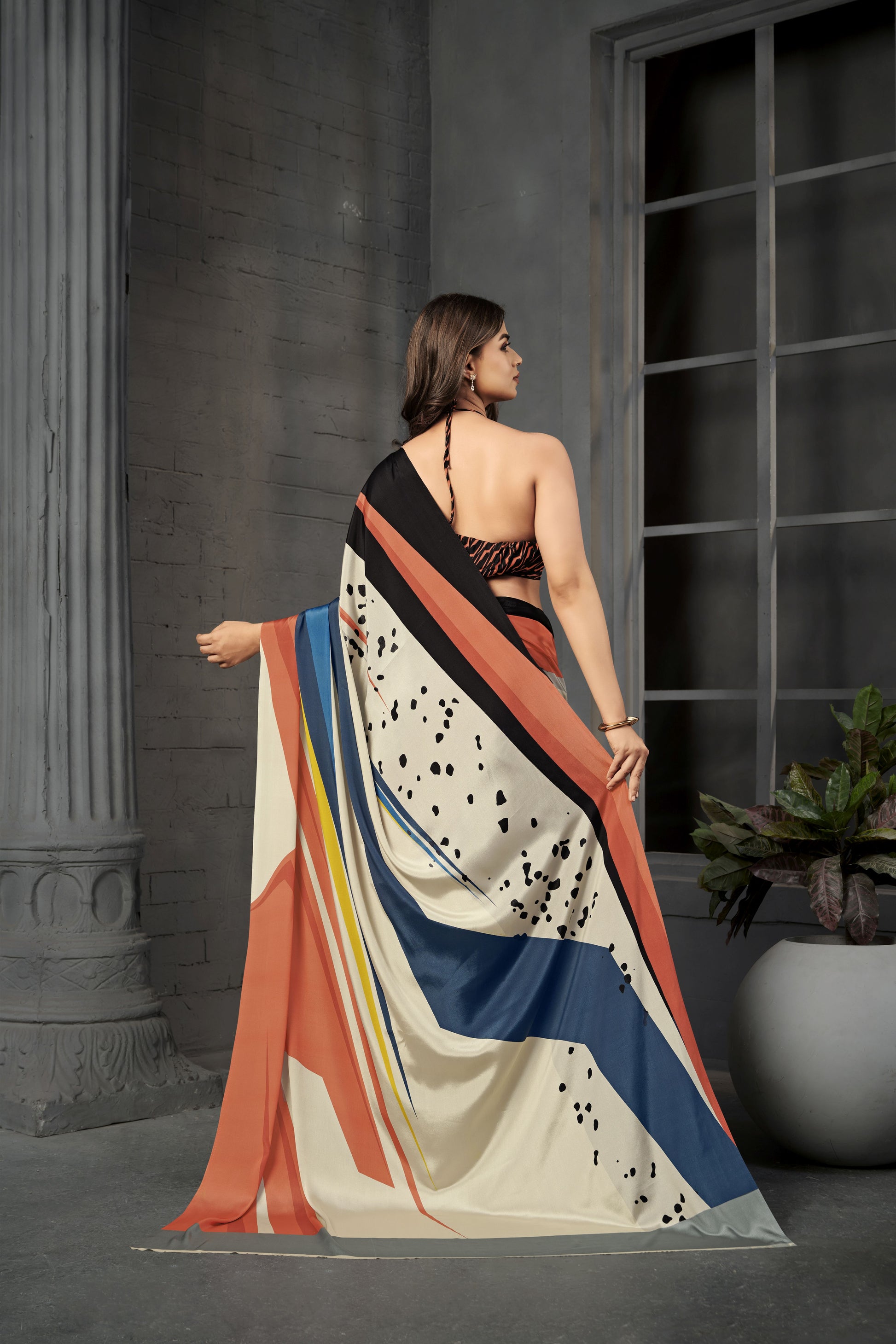 RTWSERENE 804 - Premium Digital Print Rtw Saree, Stitched Blouse With Scarf Crepe Silk Saree (Multicolor) - View 3