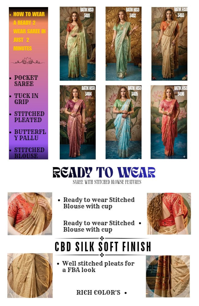 Batik Hiso 3404 - Ready To Wear Viscose Jacquard Saree Silk Saree And Ready To Wear Blouse With Cup (Pink) - View 5