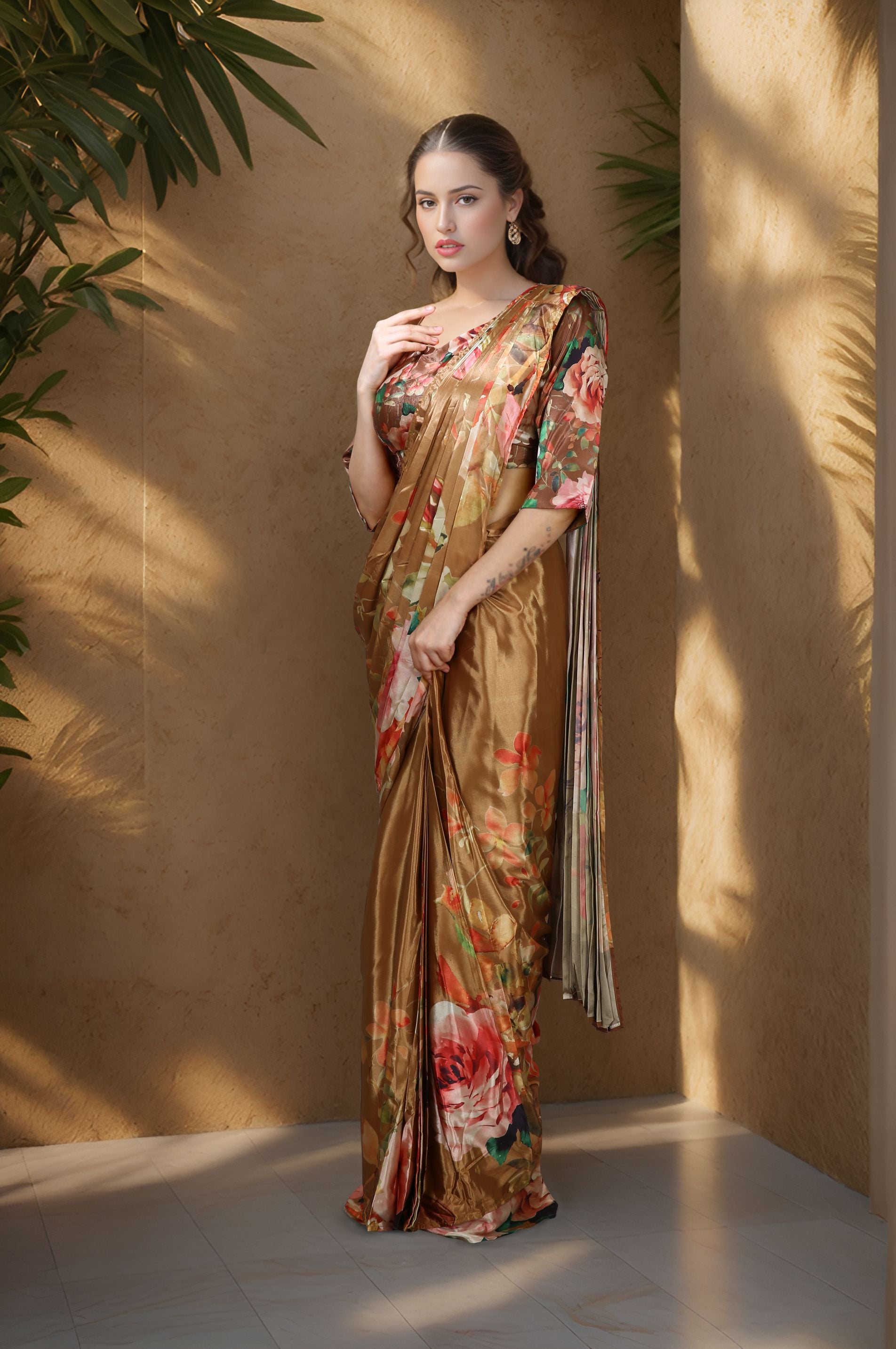HISO1 - Rtw Saree And Stitched Blouse (Mustard) - View 6