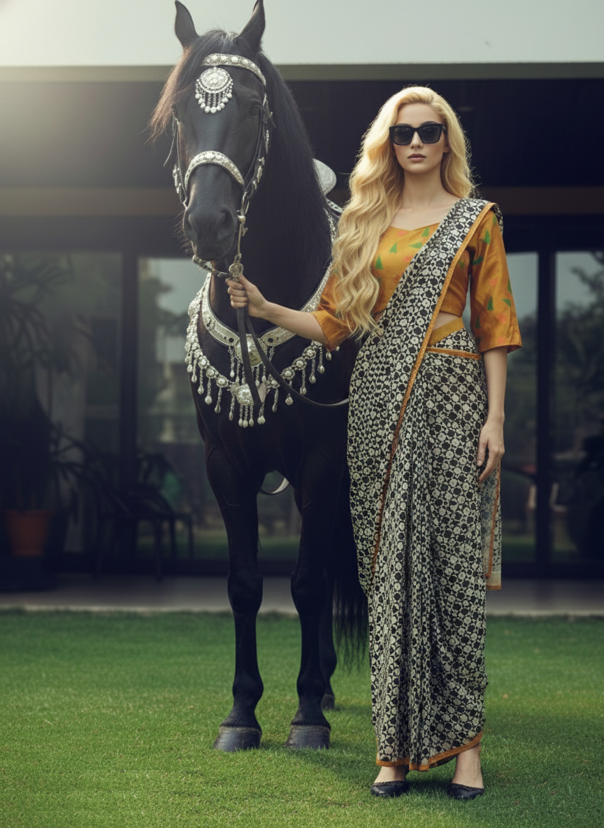 3ISO-08 - Rtw Saree, Stitched Blouse With Scarf (Beige) - View 3