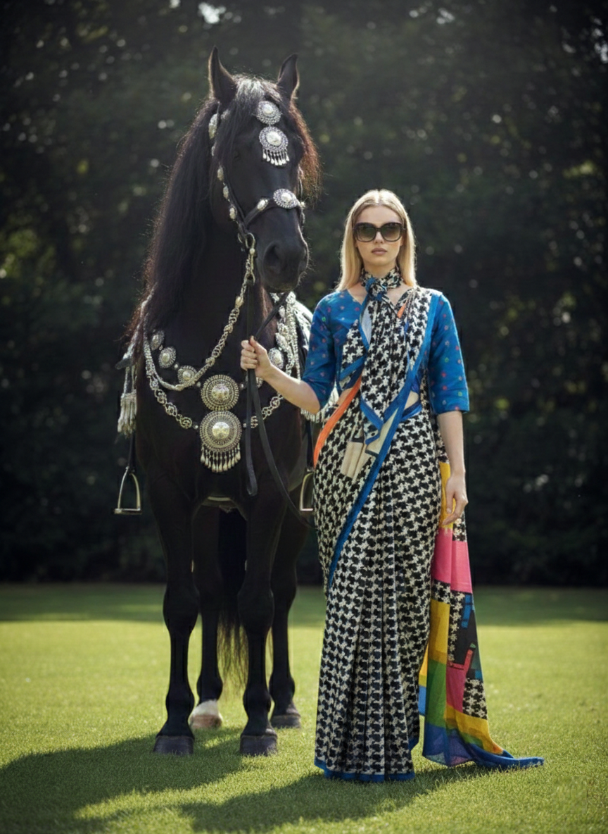 3ISO-07 - Rtw Saree, Stitched Blouse With Scarf (Blue) - View 5