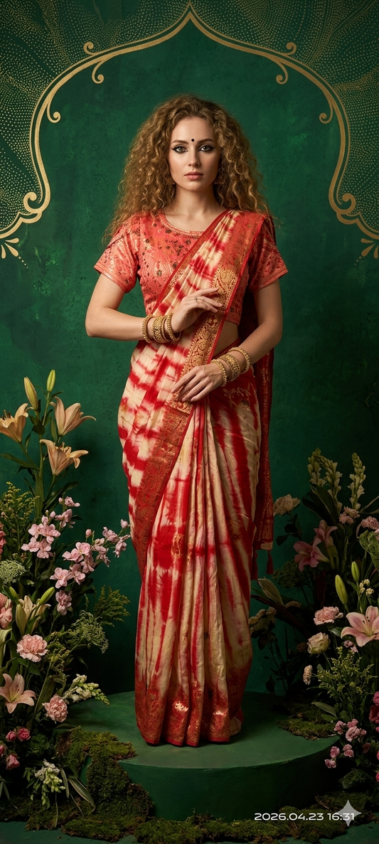 2D HISO 3505 - Ready To Wear Viscose Jacquard Saree Silk Saree And Ready To Wear Blouse With Cup (Red) - View 1
