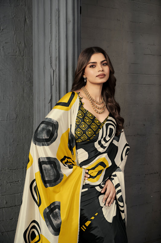 RTWSERENE 805 - Premium Digital Print Rtw Saree, Stitched Blouse With Scarf Crepe Silk Saree (Multicolor) - View 2