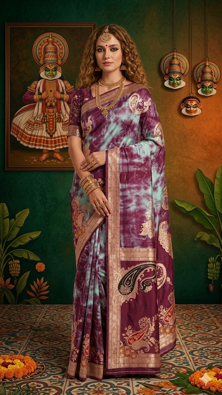 MINAXI 3707 - Viscose Jacquard Silk Saree With RTW Blouse (Wine) - View 1