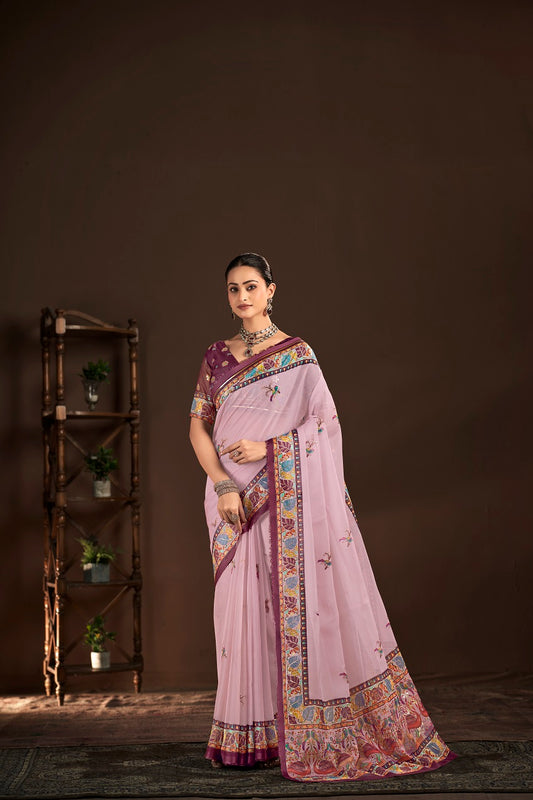BLING 1708 - Women's Designer Crepe Silks Saree (Pink) - View 1