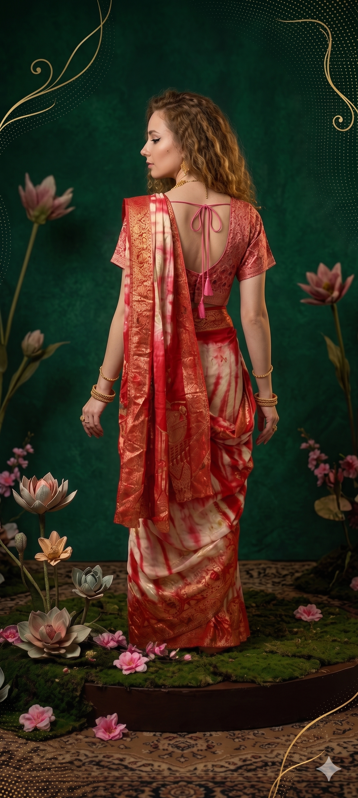 2D HISO 3505 - Ready To Wear Viscose Jacquard Saree Silk Saree And Ready To Wear Blouse With Cup (Red) - View 3