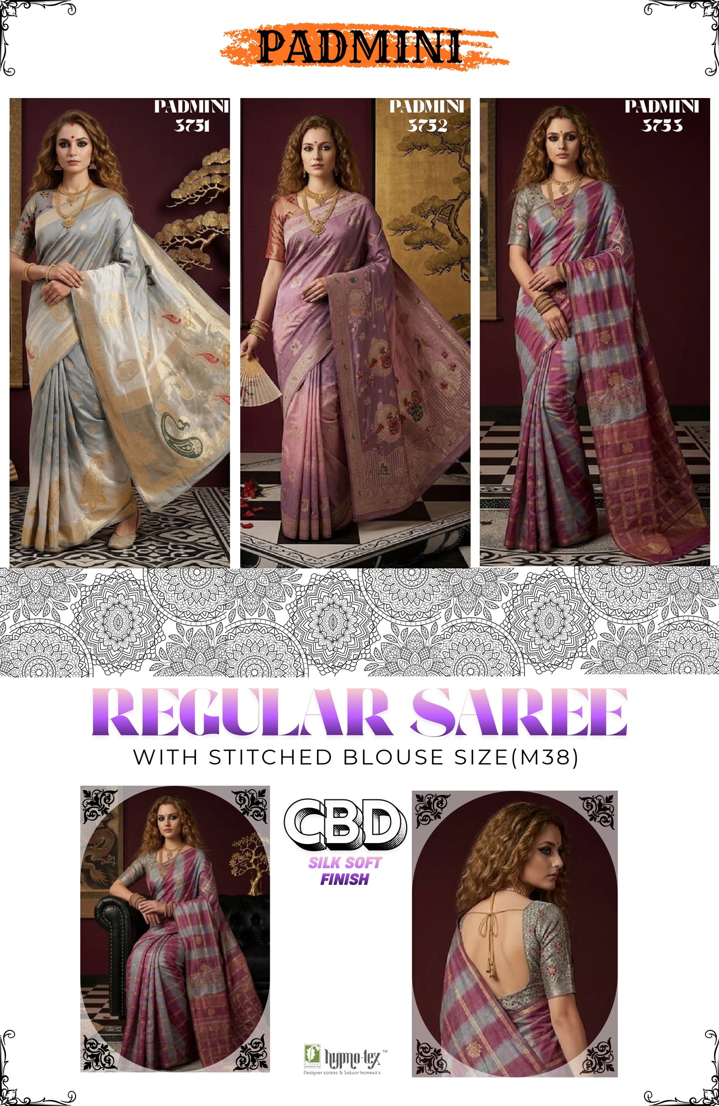 PADMINI 3752 - Viscose Jacquard Silk Saree With RTW Blouse (Wine) - View 5