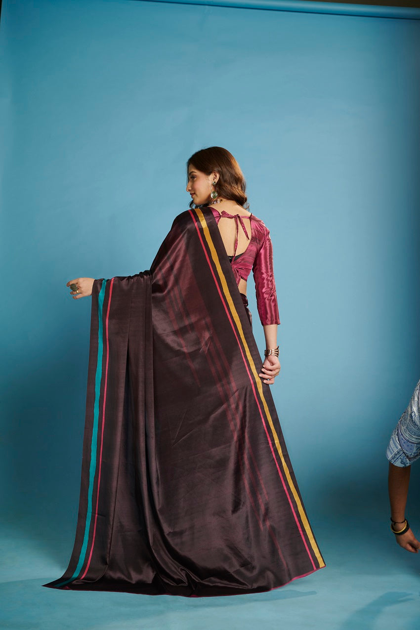 RTWKRYSTAL 1104 - Premium Digital Print Rtw Saree, Stitched Blouse With Scarf Crepe Silk Saree (Wine) - View 3