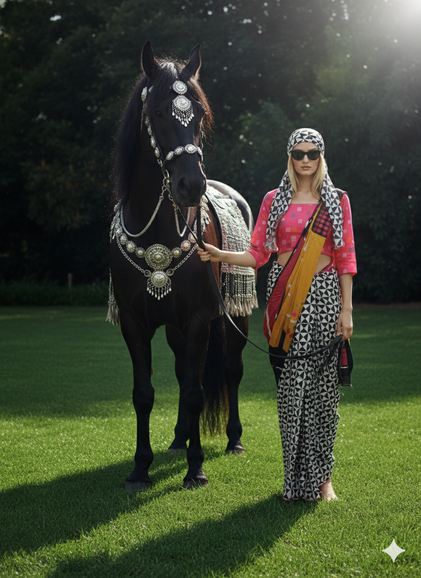 3ISO-02 - Rtw Saree, Stitched Blouse With Scarf (Pink) - View 4