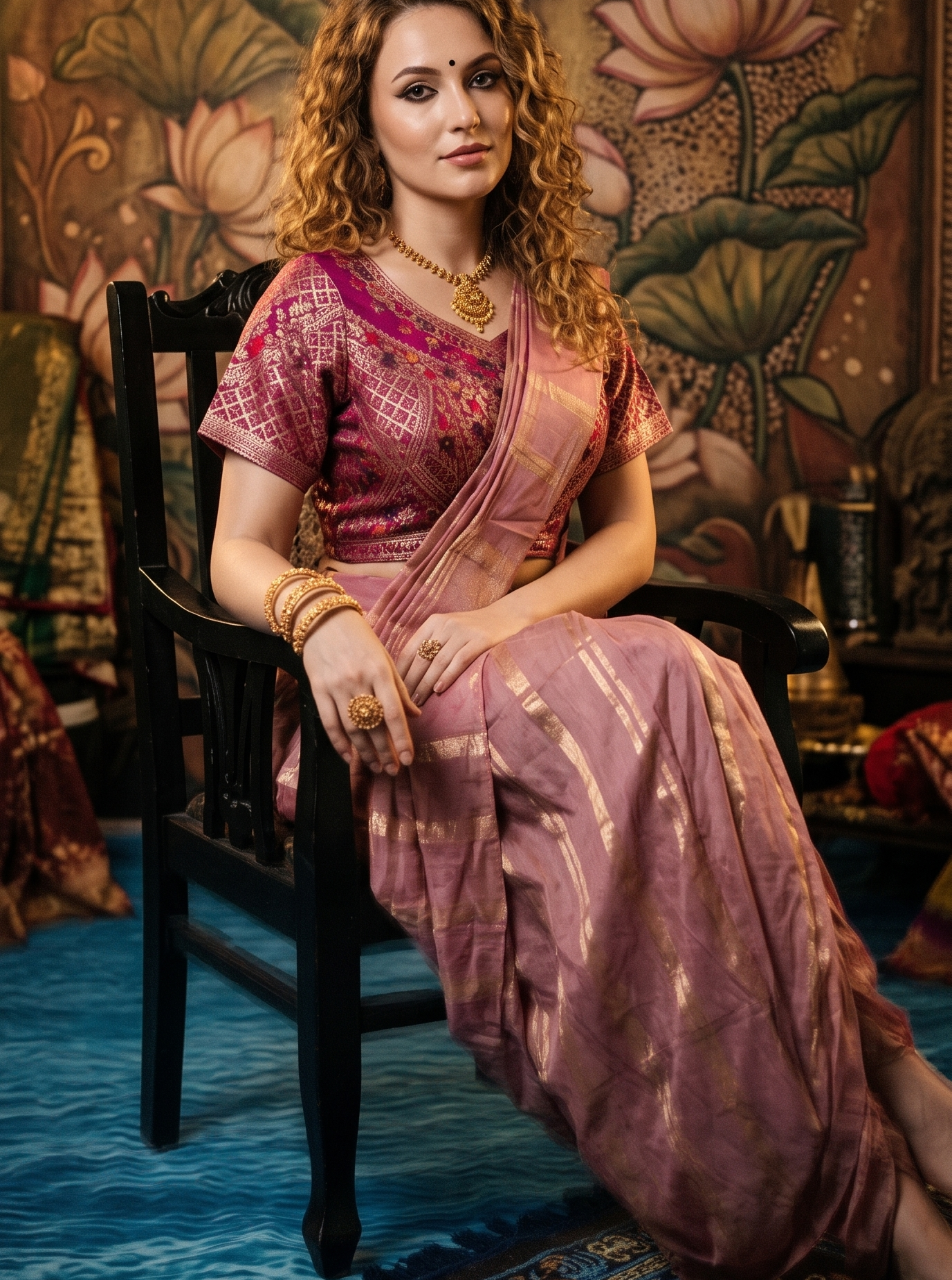 Batik Hiso 3404 - Ready To Wear Viscose Jacquard Saree Silk Saree And Ready To Wear Blouse With Cup (Pink) - View 4