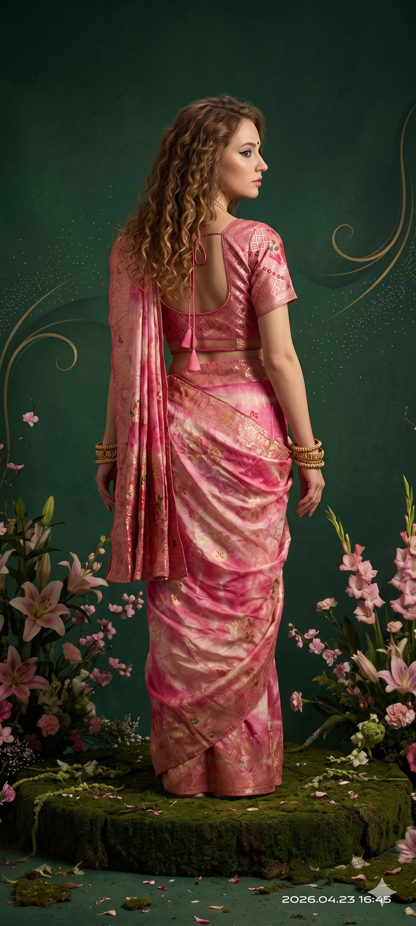 2D HISO 3503 - Ready To Wear Viscose Jacquard Saree Silk Saree And Ready To Wear Blouse With Cup (Pink) - View 3