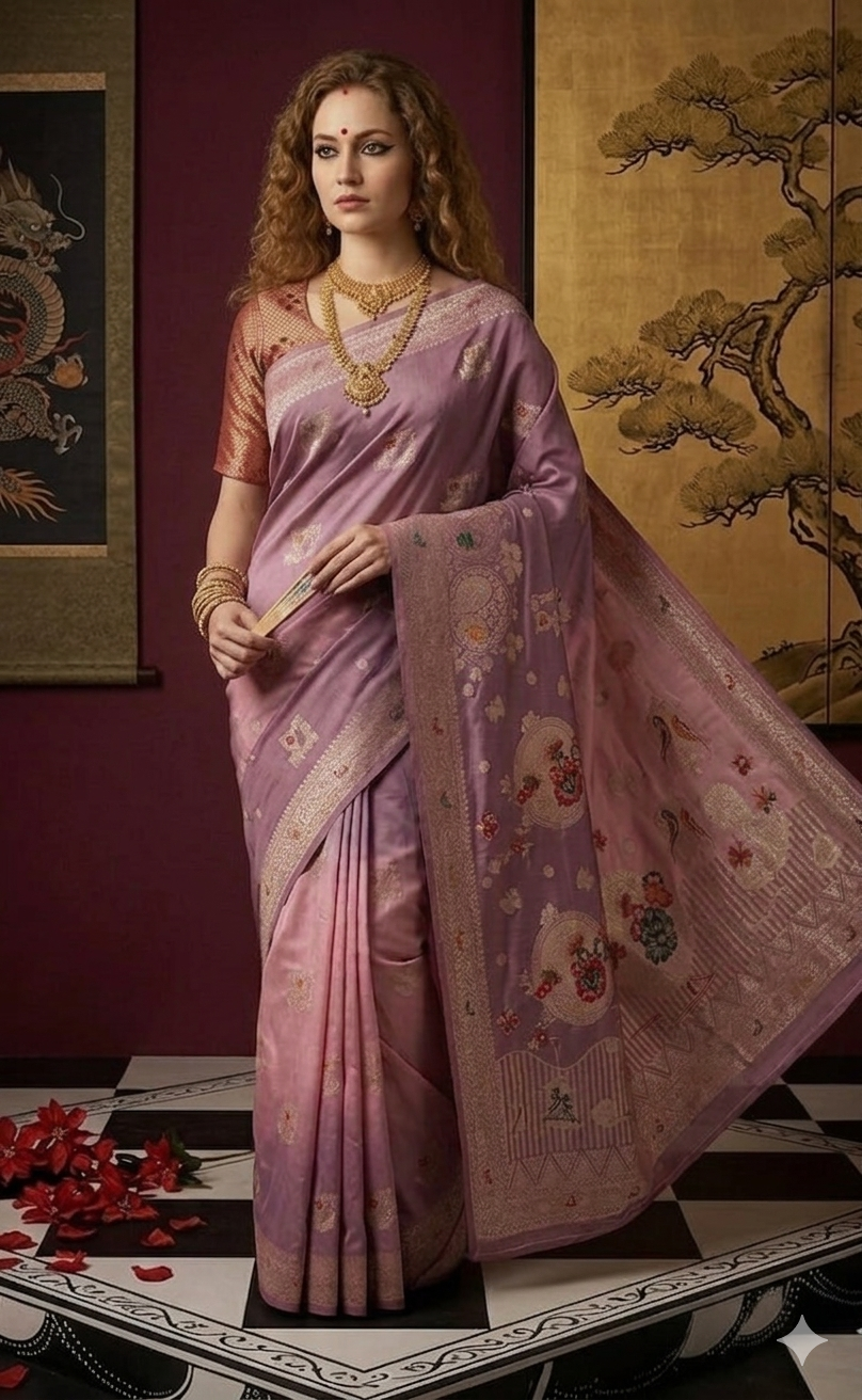 PADMINI 3752 - Viscose Jacquard Silk Saree With RTW Blouse (Wine) - View 2