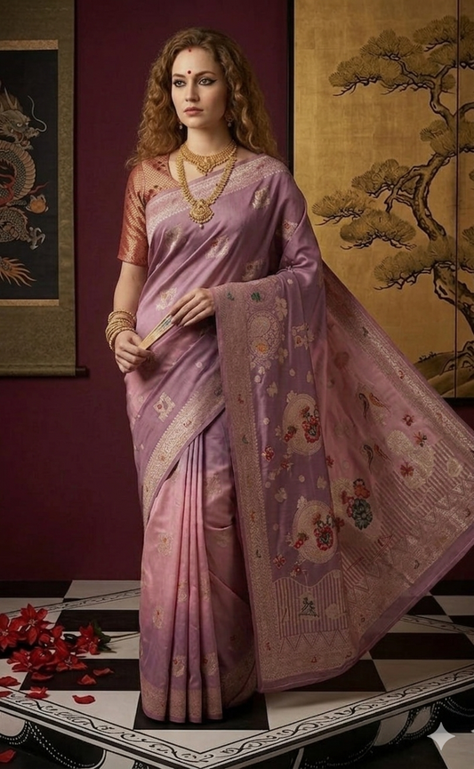 PADMINI 3752 - Viscose Jacquard Silk Saree With RTW Blouse (Wine) - View 2