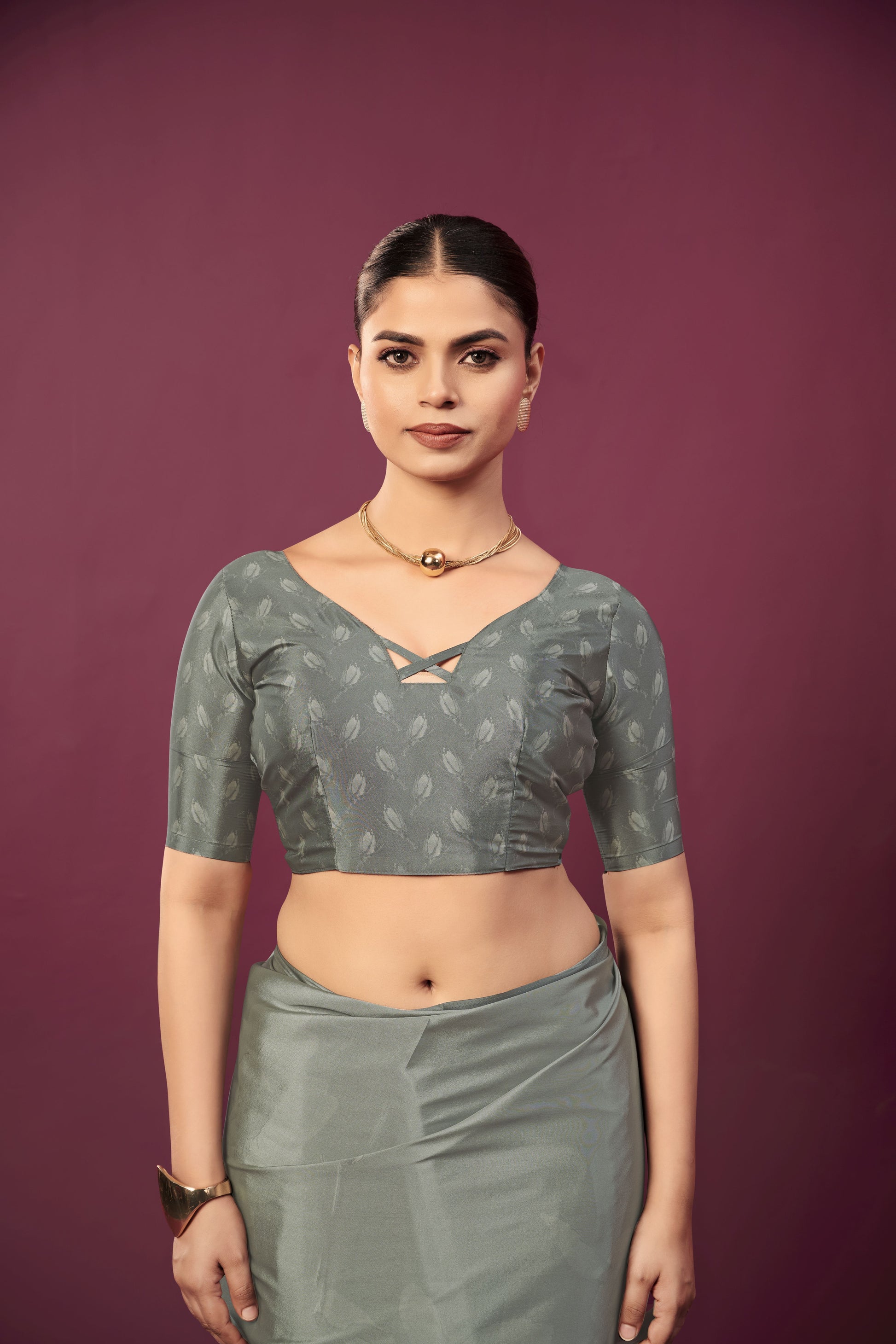RTWPAULA 903 - Premium Digital Print Rtw Saree, Stitched Blouse With Scarf Crepe Silk Saree (Grey) - View 3