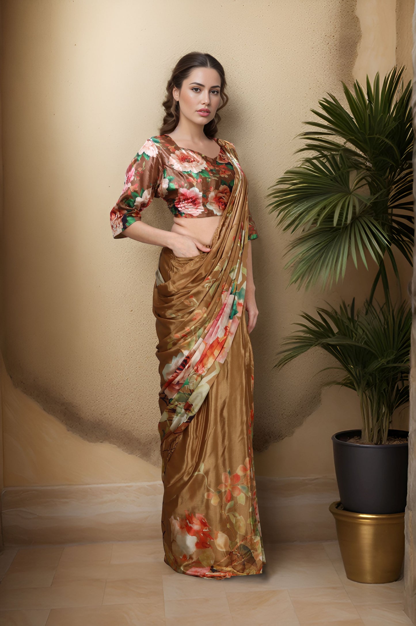 HISO1 - Rtw Saree And Stitched Blouse (Mustard) - View 5