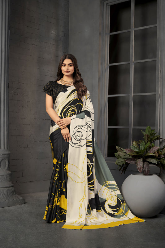 serene 801 - Women's Malai Silk Crepe Digital Print Saree (Multicolor) - View 1