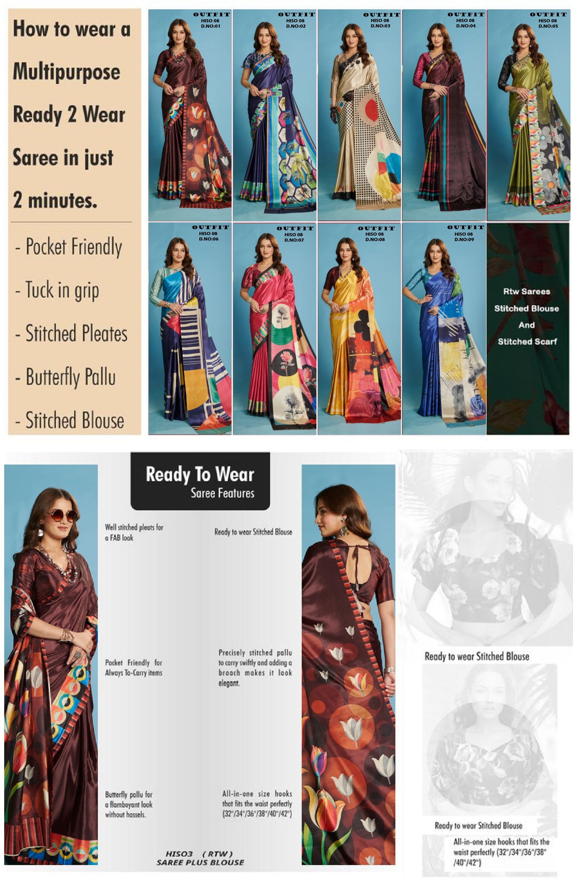 RTWKRYSTAL 1108 - Premium Digital Print Rtw Saree, Stitched Blouse With Scarf Crepe Silk Saree (Yellow) - View 5