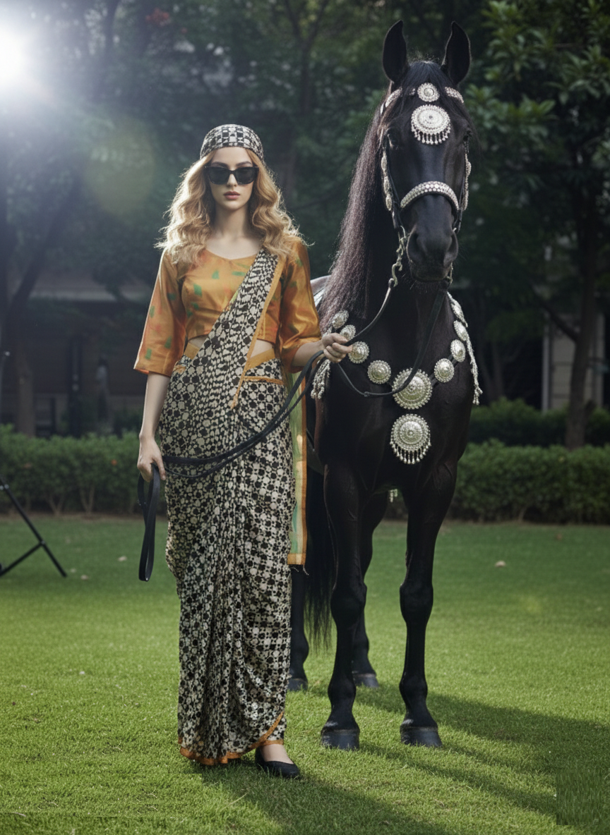 3ISO-08 - Rtw Saree, Stitched Blouse With Scarf (Beige) - View 5