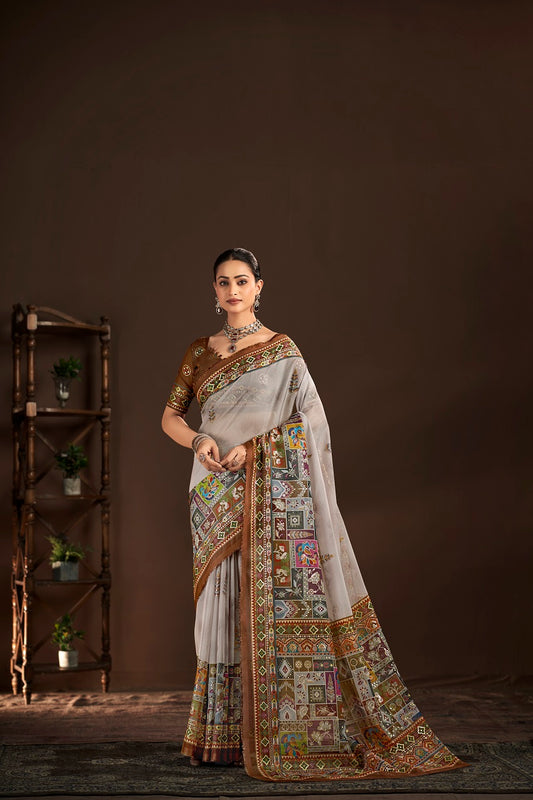 BLING 1710 - Women's Designer Crepe Silks Saree (Brown) - View 1