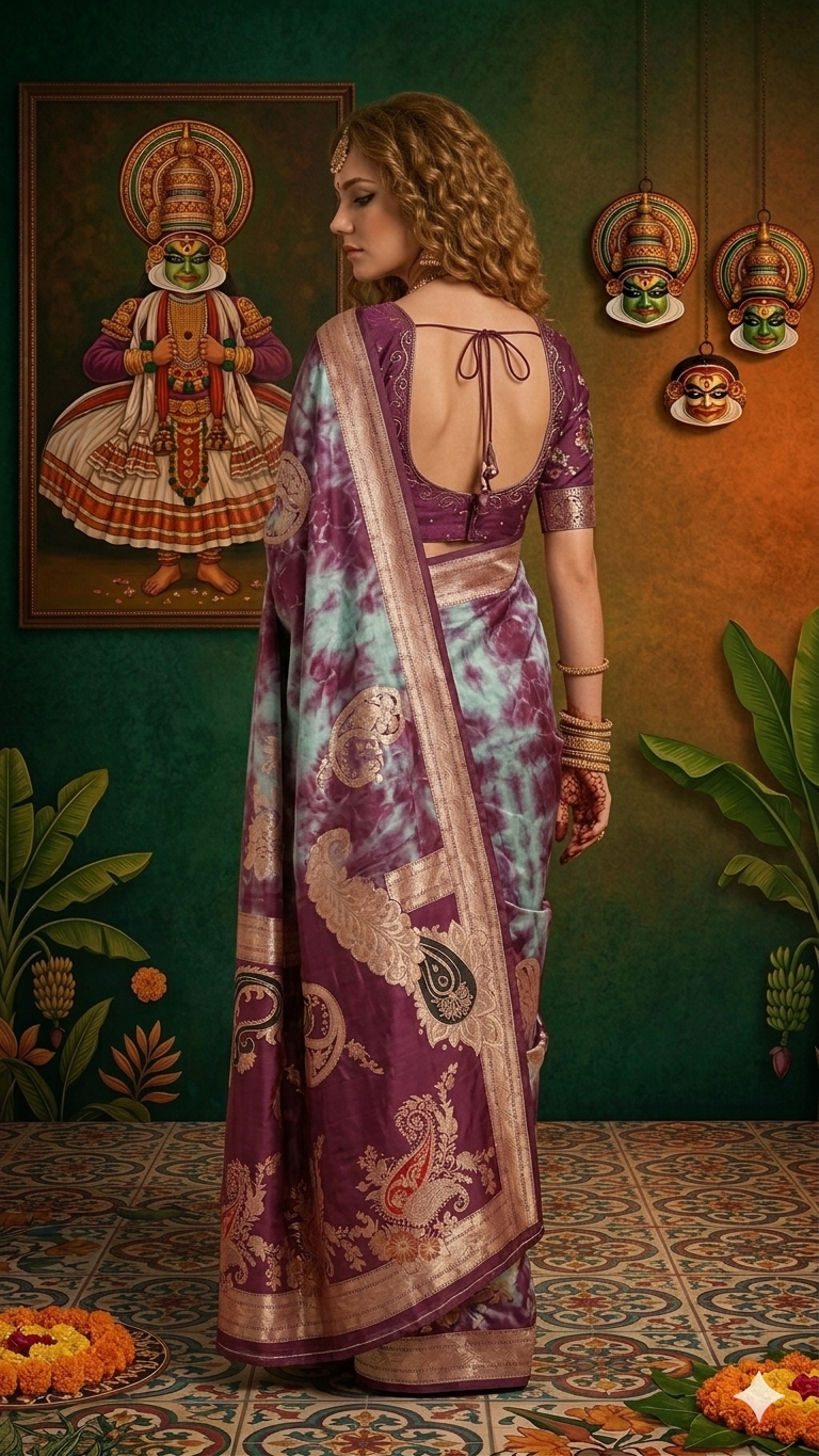 MINAXI 3707 - Viscose Jacquard Silk Saree With RTW Blouse (Wine) - View 4