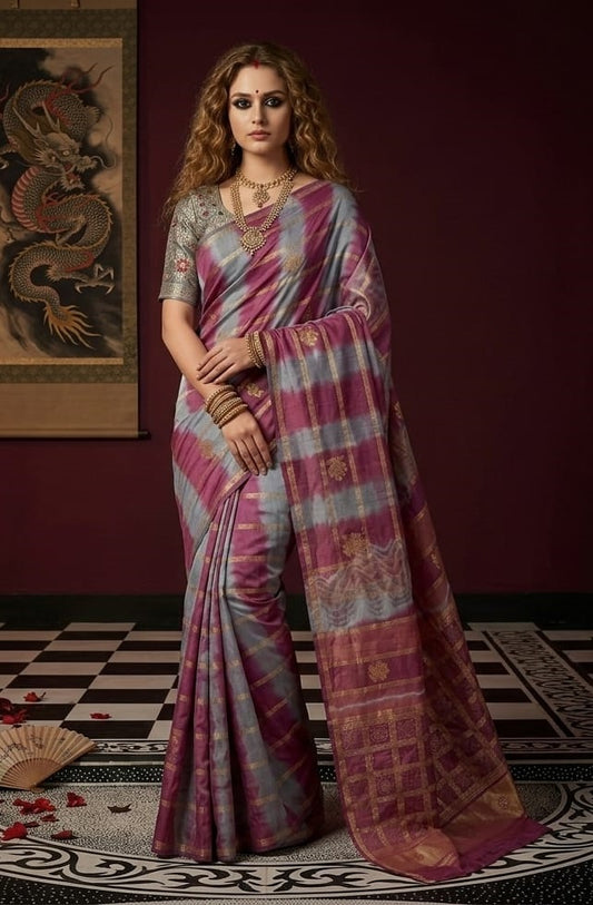 PADMINI 3753 - Viscose Jacquard Silk Saree With RTW Blouse (Pink) - View 1