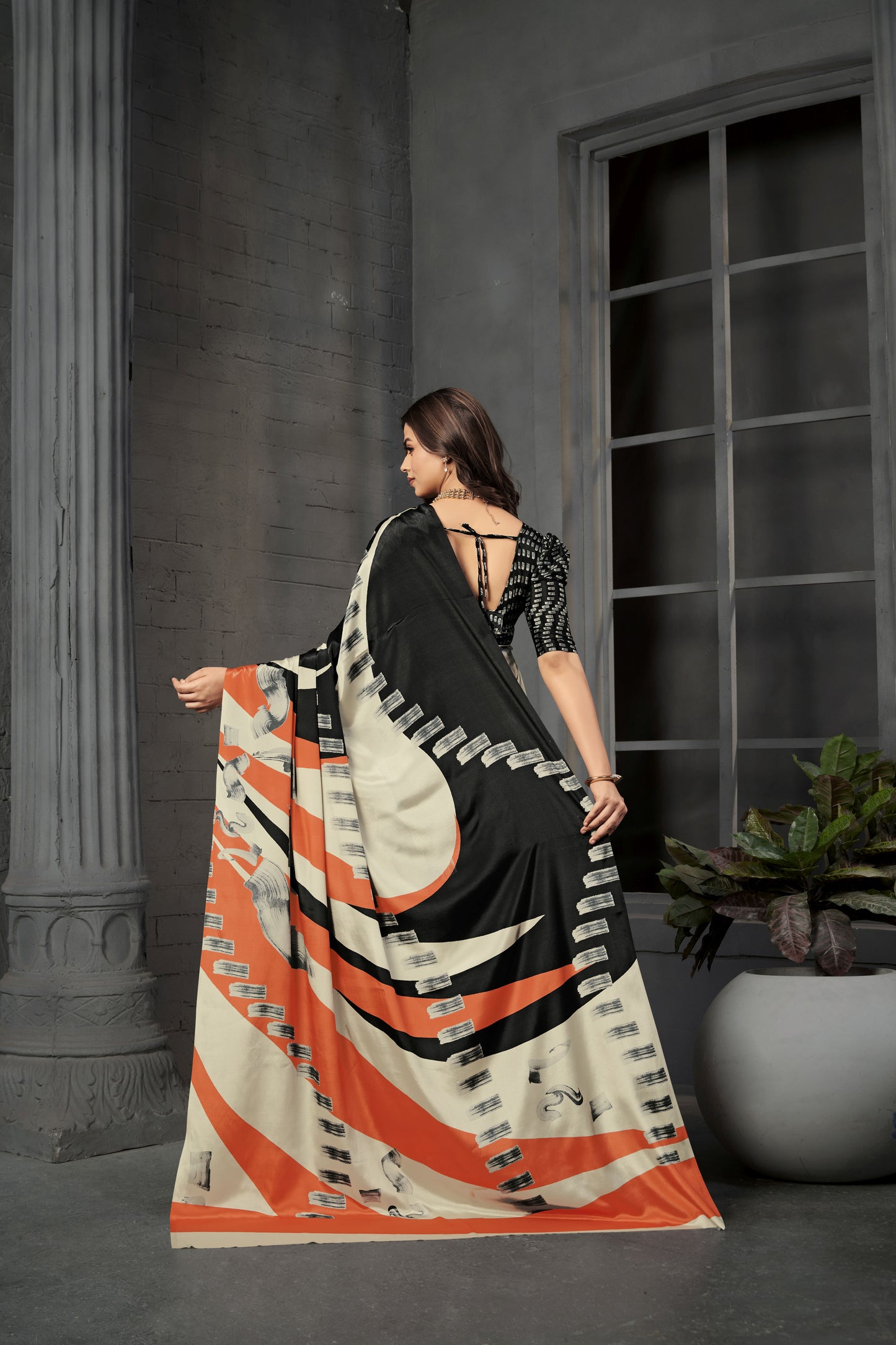 RTWSERENE 803 - Premium Digital Print Rtw Saree, Stitched Blouse With Scarf Crepe Silk Saree (Multicolor) - View 4
