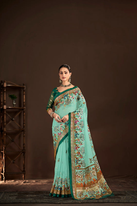 BLING 1705 - Women's Designer Crepe Silks Saree (Blue) - View 1