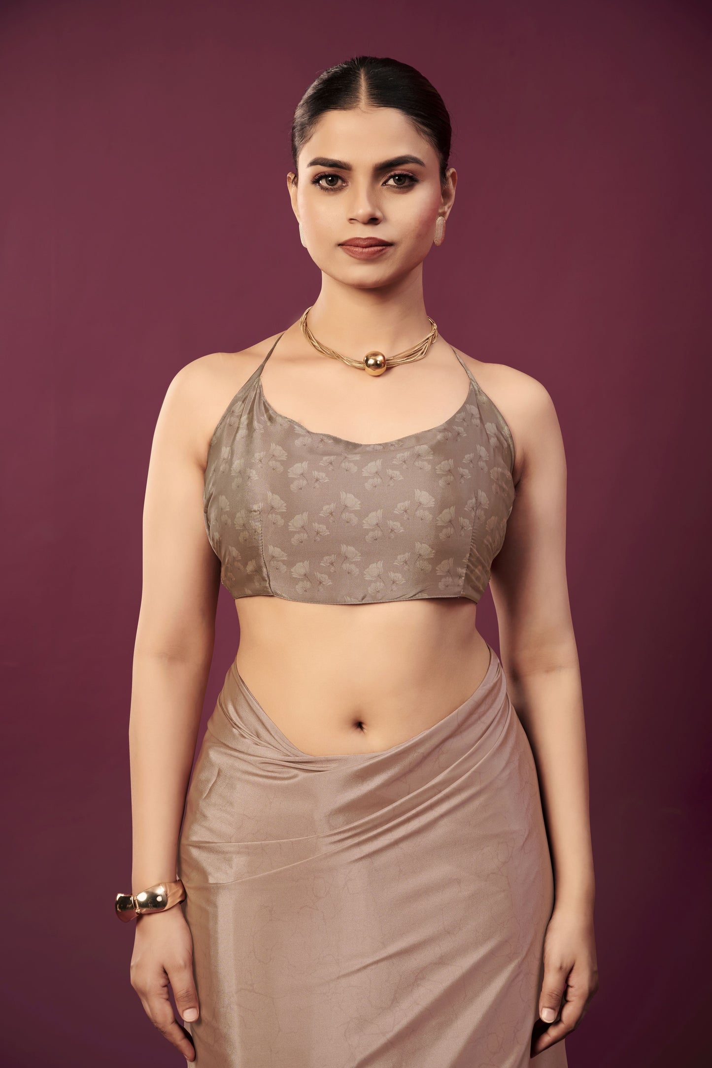 RTWPAULA 908 - Premium Digital Print Rtw Saree, Stitched Blouse With Scarf Crepe Silk Saree (Beige) - View 3