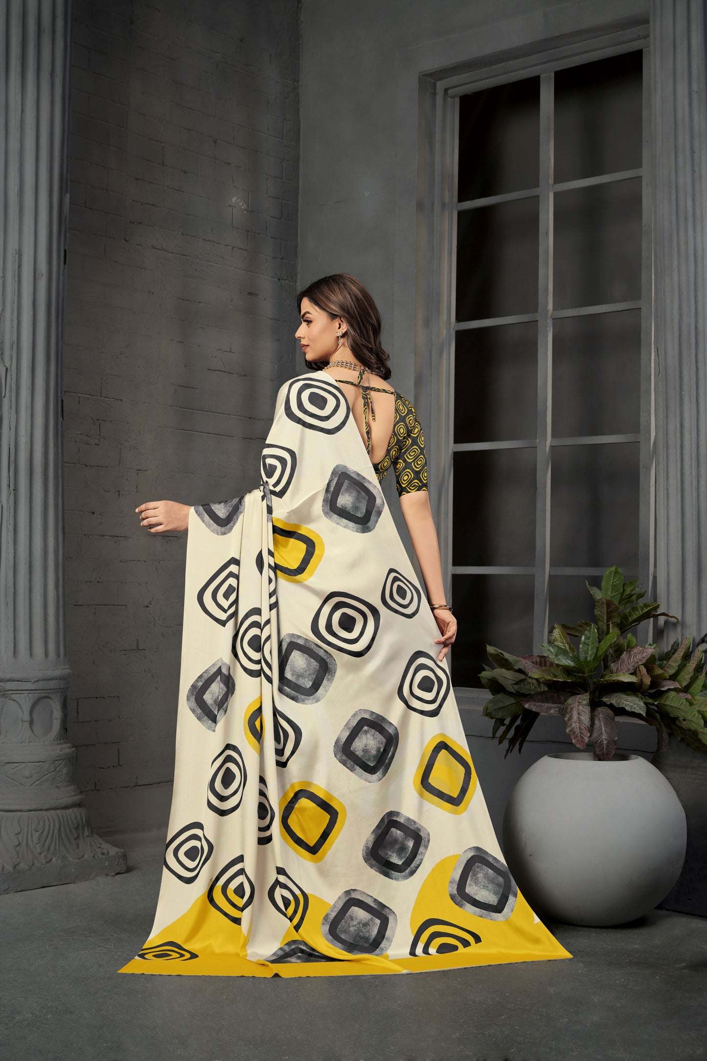 RTWSERENE 805 - Premium Digital Print Rtw Saree, Stitched Blouse With Scarf Crepe Silk Saree (Multicolor) - View 4