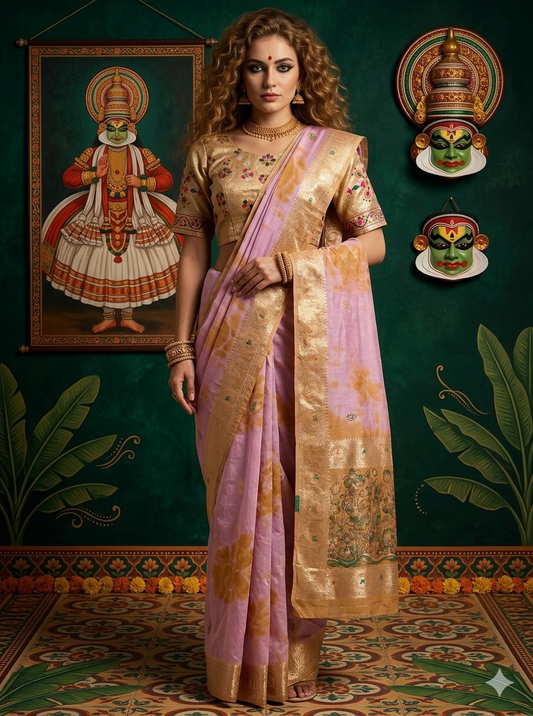 MINAXI 3701 - Viscose Jacquard Silk Saree With RTW Blouse (Pink) - View 1