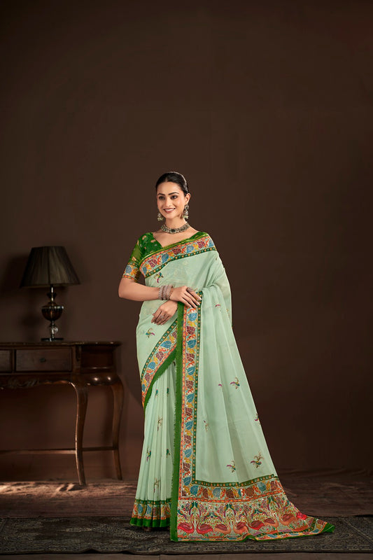 BLING 1701 - Women's Designer Crepe Silks Saree (Green) - View 1