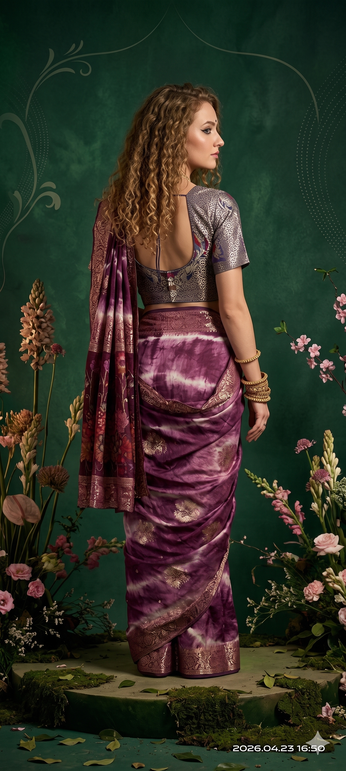 2D HISO 3504 - Ready To Wear Viscose Jacquard Saree Silk Saree And Ready To Wear Blouse With Cup (Purple) - View 3