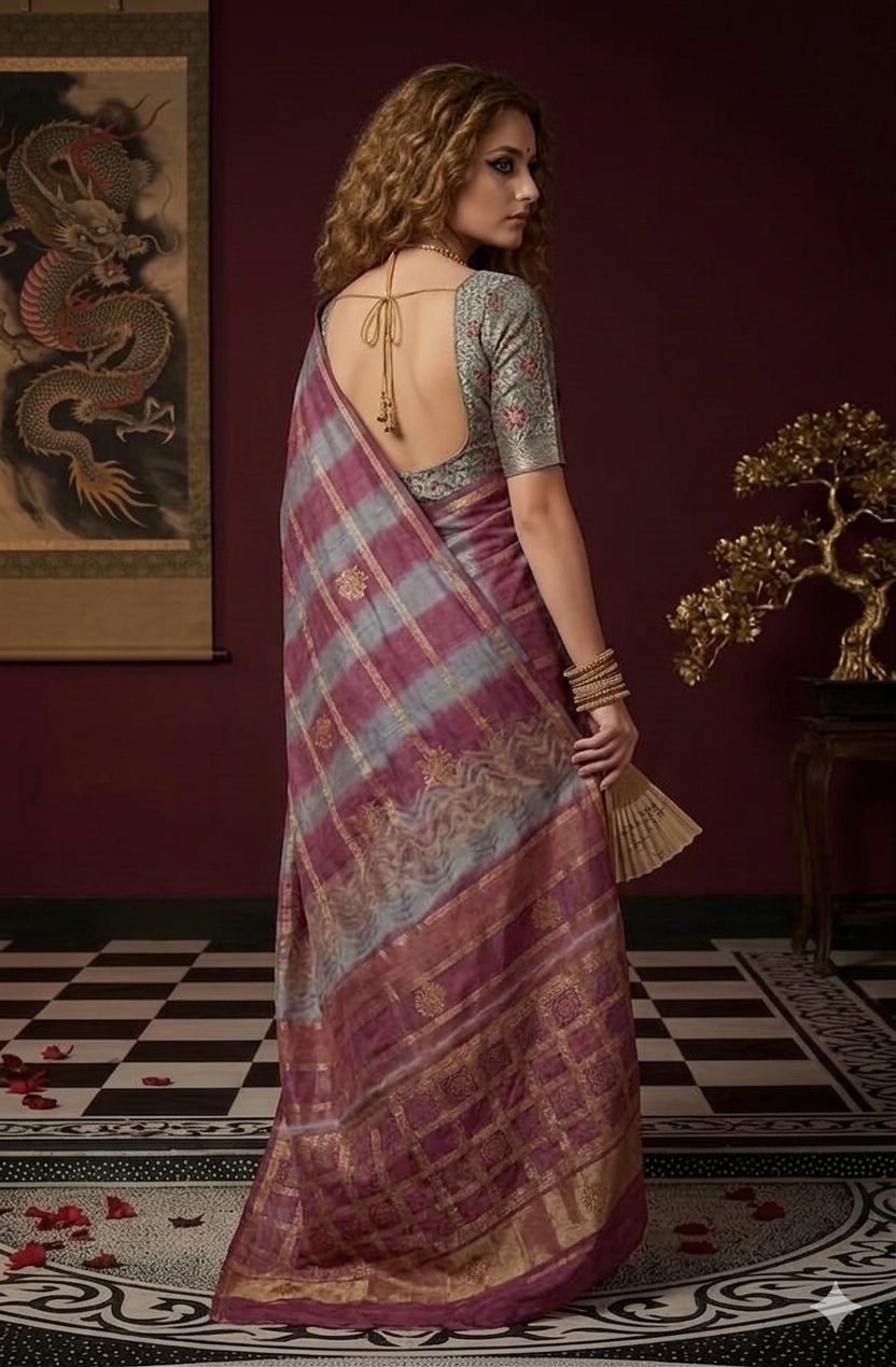 PADMINI 3753 - Viscose Jacquard Silk Saree With RTW Blouse (Pink) - View 3
