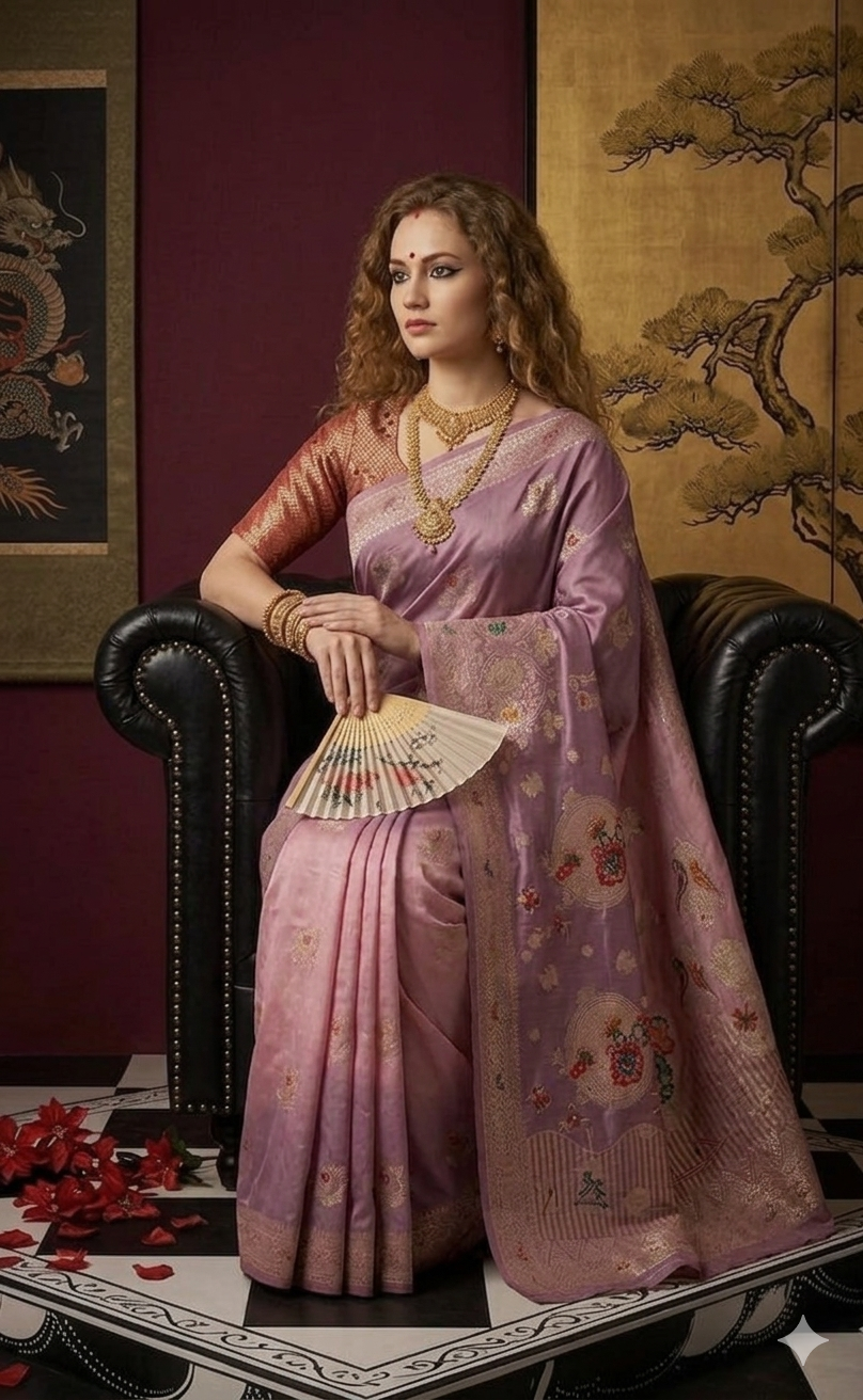 PADMINI 3752 - Viscose Jacquard Silk Saree With RTW Blouse (Wine) - View 4
