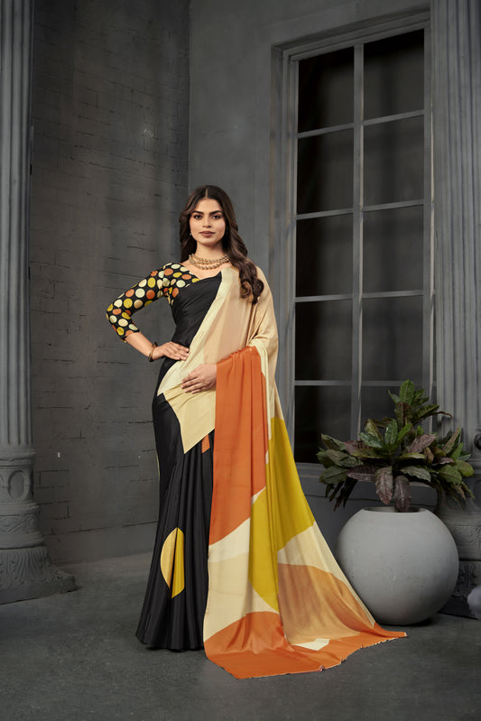 serene 806 - Women's Malai Silk Crepe Digital Print Saree (Multicolor) - View 1
