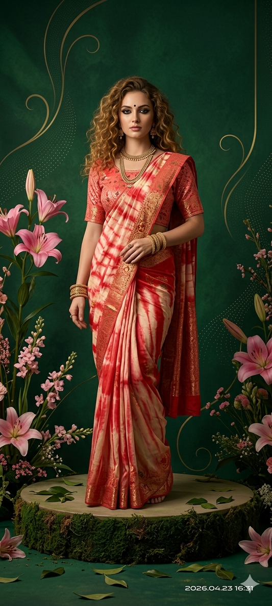 2D HISO 3505 - Ready To Wear Viscose Jacquard Saree Silk Saree And Ready To Wear Blouse With Cup (Red) - View 2