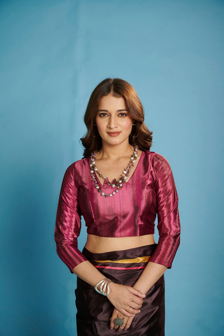 RTWKRYSTAL 1104 - Premium Digital Print Rtw Saree, Stitched Blouse With Scarf Crepe Silk Saree (Wine) - View 4