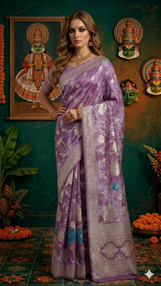 MINAXI 3702 - Viscose Jacquard Silk Saree With RTW Blouse (Purple) - View 2