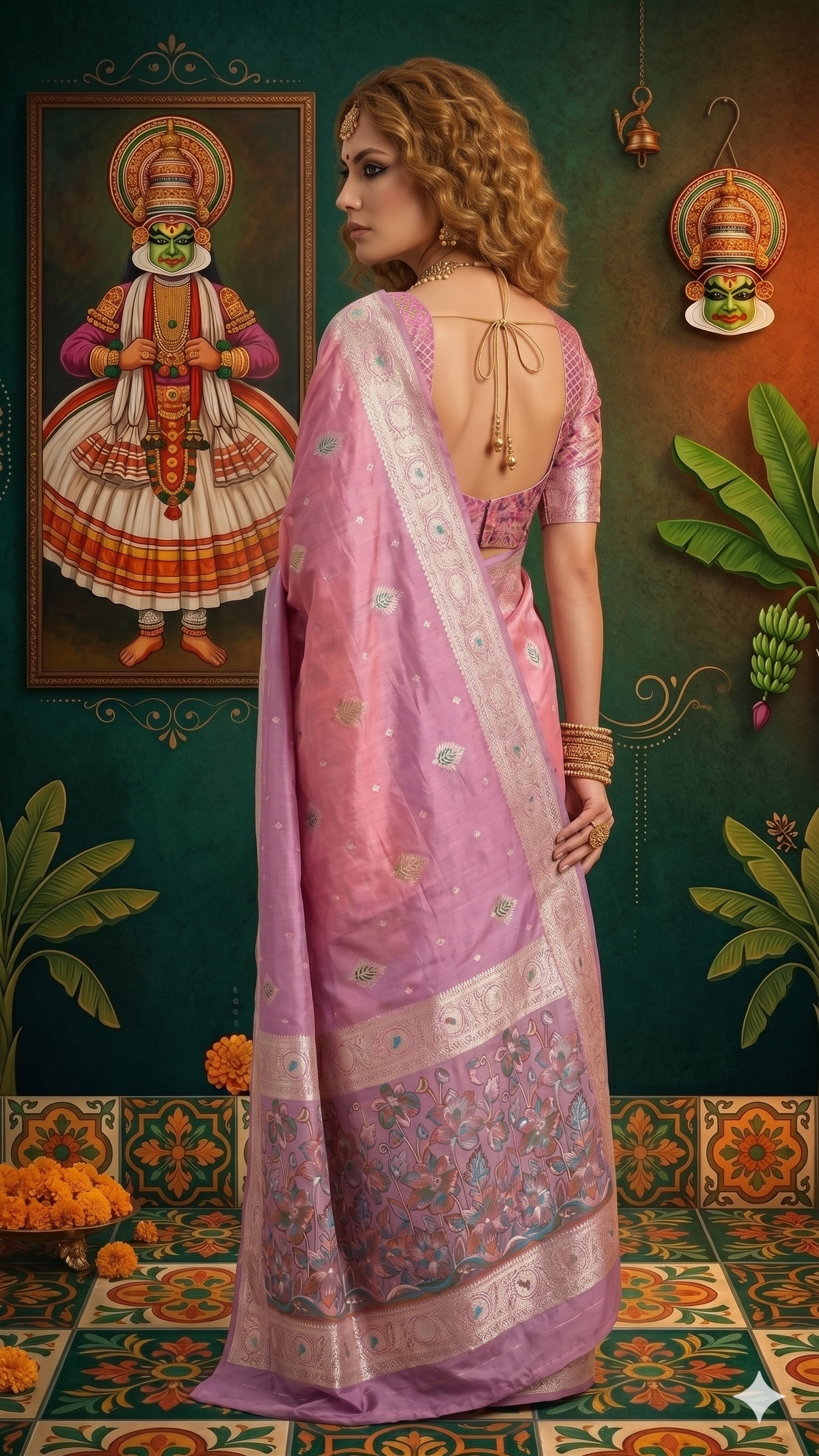 MINAXI 3704 - Viscose Jacquard Silk Saree With RTW Blouse (Pink) - View 4